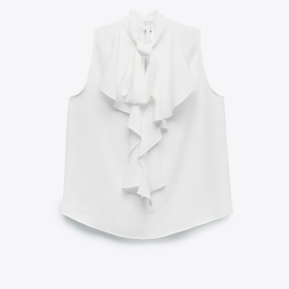 Zara NWT High collar top with ruffles. Sleeveless design with V-neckline.